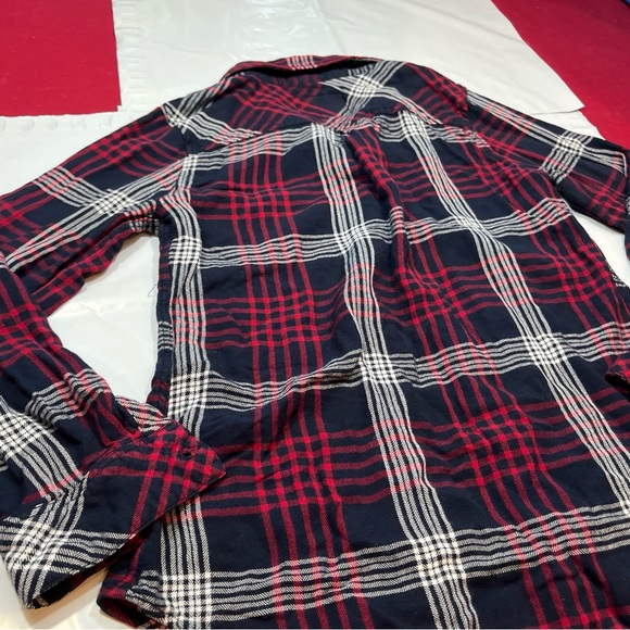 Rails RED BLUE White PLAID button up SHIRT Womens Long Sleeved collared RAYON S - Picture 7 of 15